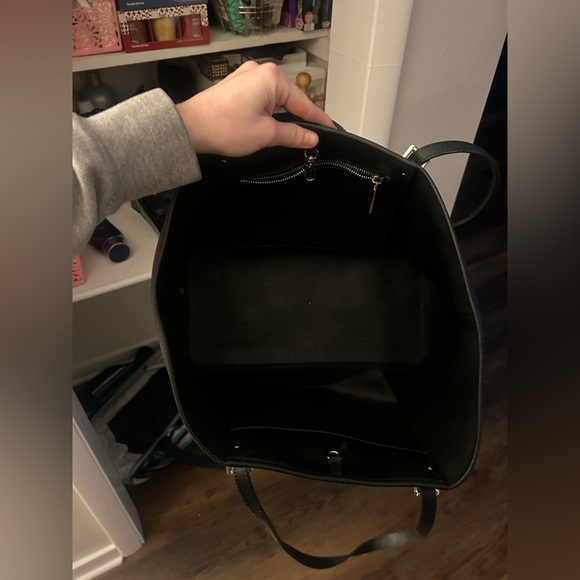 Quinn Large Pebbled Leather tote bag Michael Kors Black Tote with Gold Accents - Picture 4 of 7